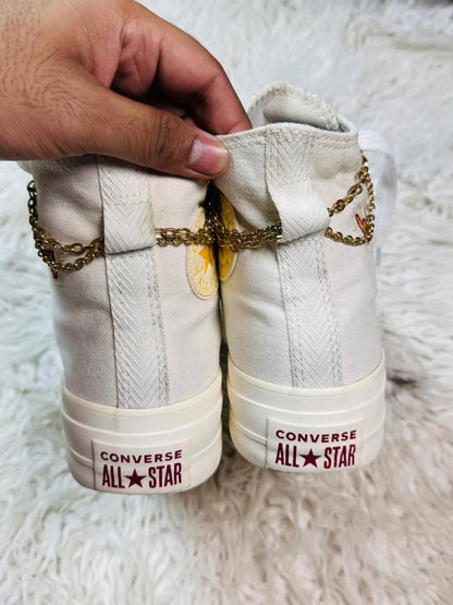 NEW Women CONVERSE Hearts Valentines Lift Gold Shoes