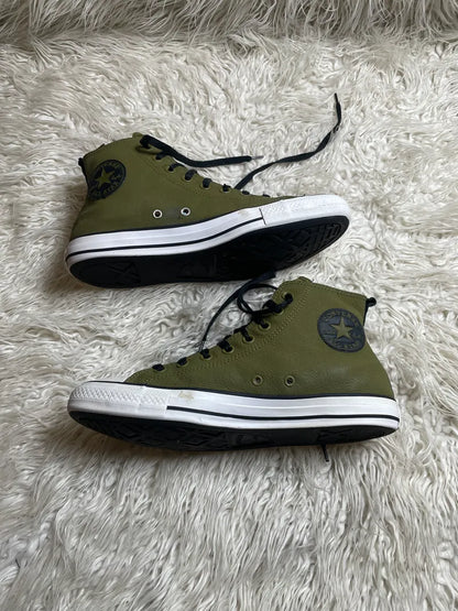 Converse Chuck Taylor All Star TecTuff high-top sneakers in a swamp green or dark moss colorway with black laces and a white rubber sole
