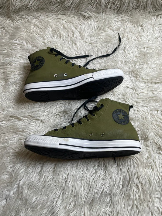 Converse Chuck Taylor All Star TecTuff high-top sneakers in a swamp green or dark moss colorway with black laces and a white rubber sole