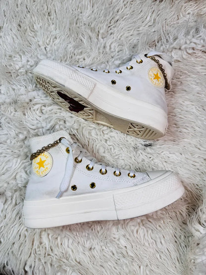 NEW Women CONVERSE Hearts Valentines Lift Gold Shoes