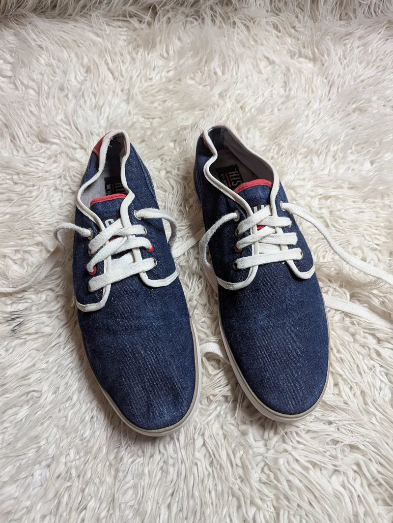 blue denim low-top casual sneakers