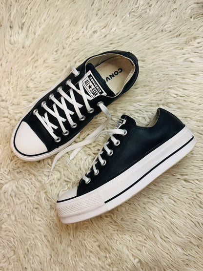Converse All Star Leather (Black/White) Thick Sole