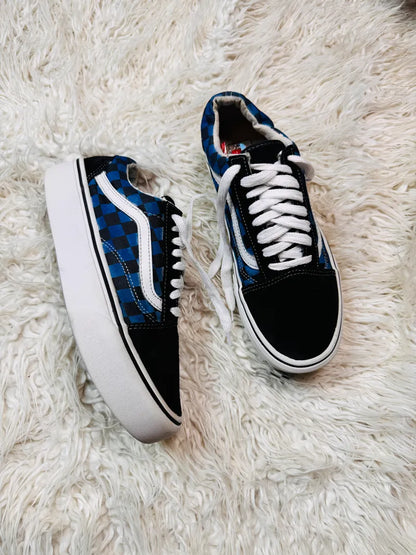 Vans | Black & White Blue  | Lo Top | Old Skool Checkers | Hi Sole