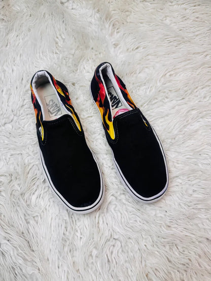 Vans Slip Ons Black  Flame